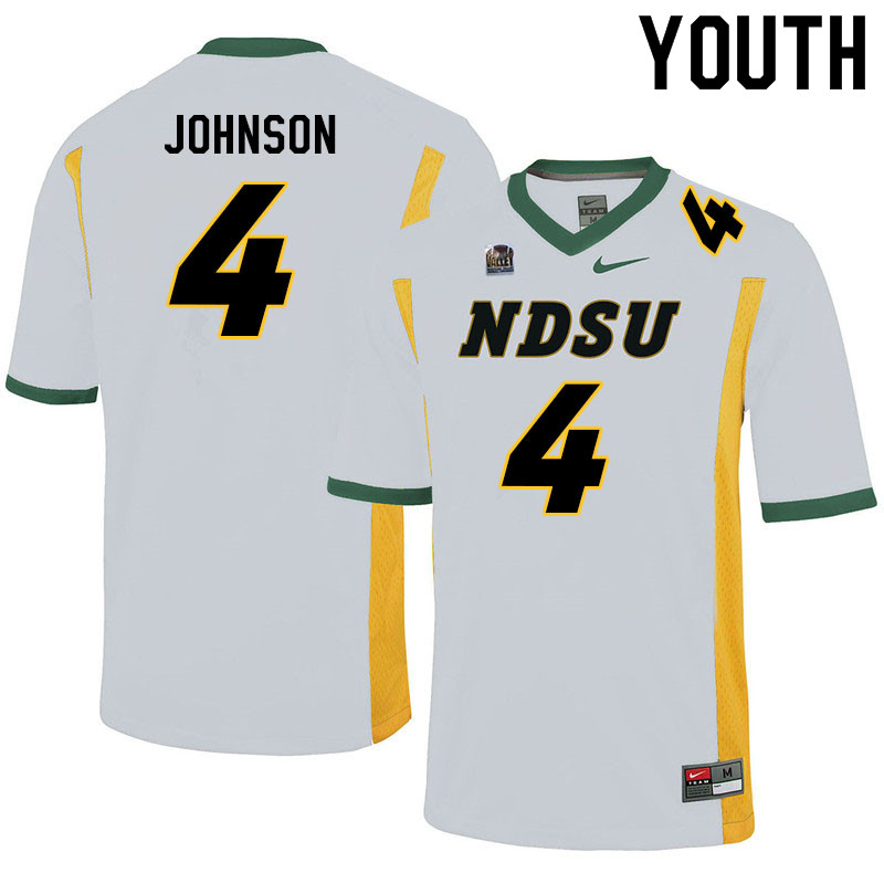 Youth #4 Kobe Johnson North Dakota State Bison College Football Jerseys Sale-White - Click Image to Close